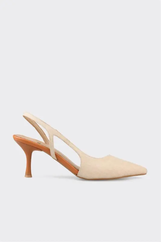 Beige Women's Heeled Shoes - 1