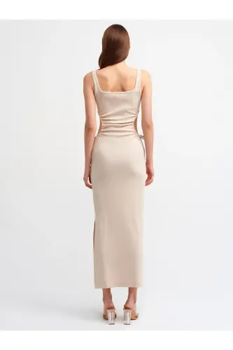 Beige Women's Window Detailed Long Dress-Beige - DILVIN (1)