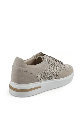 Bej %100 Deri Spor Dikişli Taban Sneaker Ayakkabı - 3