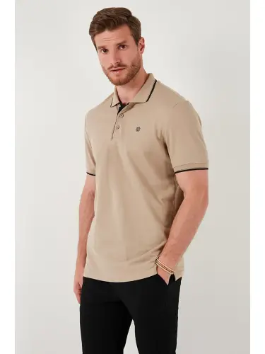 Bej %100 Pamuk Düğmeli Slim Fit Erkek Polo Yaka Tişört 5902118-Bej - LC WAIKIKI (1)