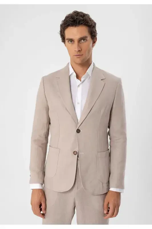 Bej %100 Zig'ir Erkak Blazer Pidjak-Bej - 1