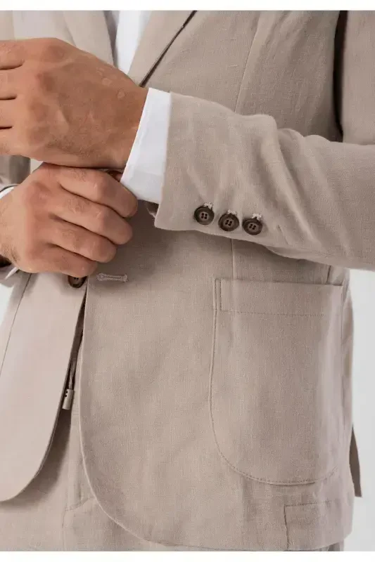 Bej %100 Zig'ir Erkak Blazer Pidjak-Bej - 3