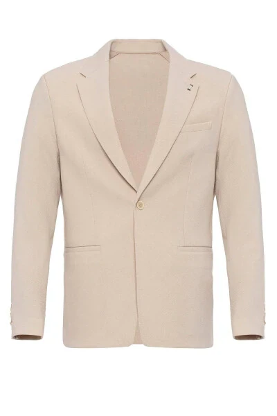 Bej Astarsız Tek Düğme Erkek Blazer Ceket-Bej - 18