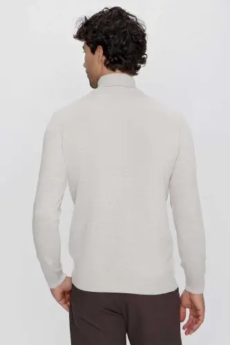 Bej Basic Dinamik Fit Qulay Kesimli Balıqchi Yoqali Trikotaj Kozok - 7