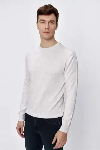 Bej Basic Dinamik Fit Qulay Kesimli Velosiped Yaka Trikotaj Kozok - 4