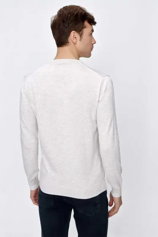 Bej Basic Dinamik Fit Qulay Kesimli Velosiped Yaka Trikotaj Kozok - 7