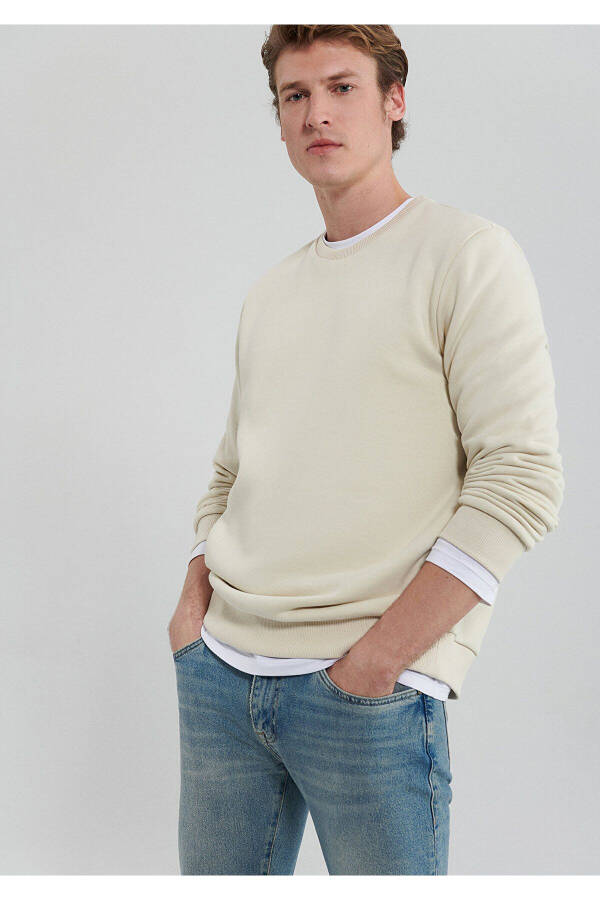 Bisiklet Yaka Bej Basic Sweatshirt 0610060-70072 - 1