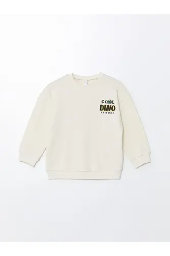 Bej Bisiklet Yaka Kalin Baskılı Erkak Bola Sweatshirt-Bej - 3