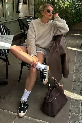 Bej Bisiklet Yaka Oversize Triko Kazak MG1972-Bej - MADMEXT (1)