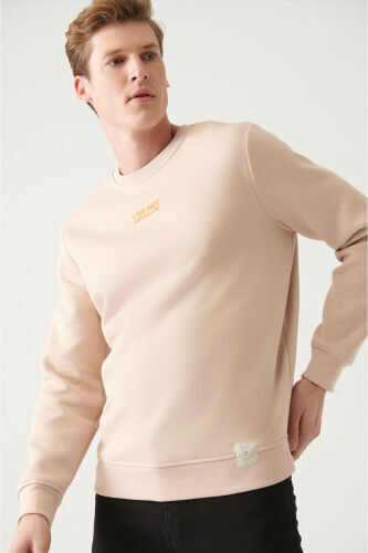Erkek Bej Bisiklet Yaka Baskılı Sweatshirt A31Y1303 - Bej - 4