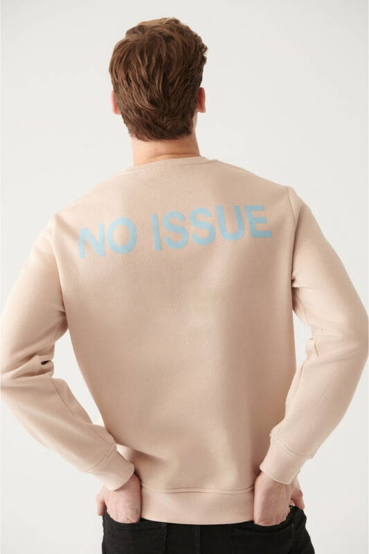 Erkek Bej Bisiklet Yaka Baskılı Sweatshirt A31Y1303 - Bej - 5