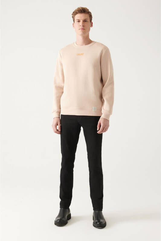 Erkek Bej Bisiklet Yaka Baskılı Sweatshirt A31Y1303 - Bej - 7