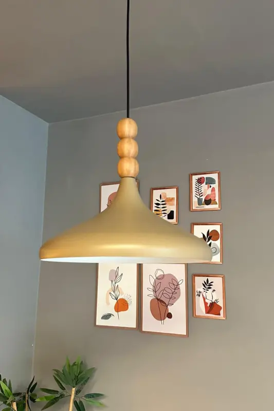 Bej Champion Yog'och Boncukli Yagona Lyustrali Osma Salon Oshxona Boutique Chiroq Yoritgichlar-Bej - 1