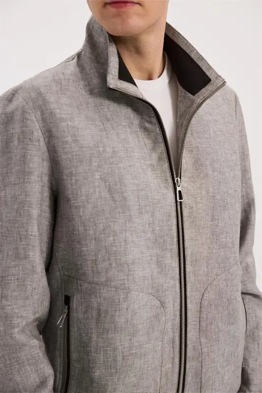 Bej Comfort Fit %100 Keten Mavsumiy Sport Kurtka - 3