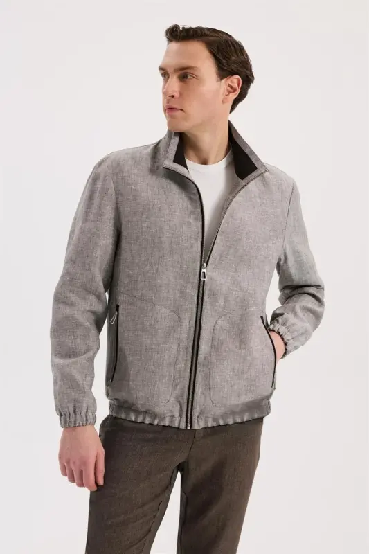 Bej Comfort Fit %100 Keten Mevsimlik Spor Mont - 1