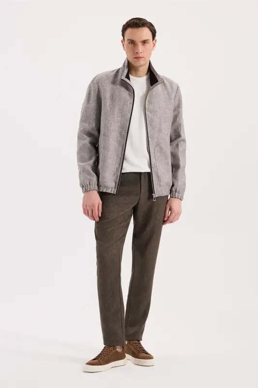 Bej Comfort Fit %100 Keten Mevsimlik Spor Mont - 2