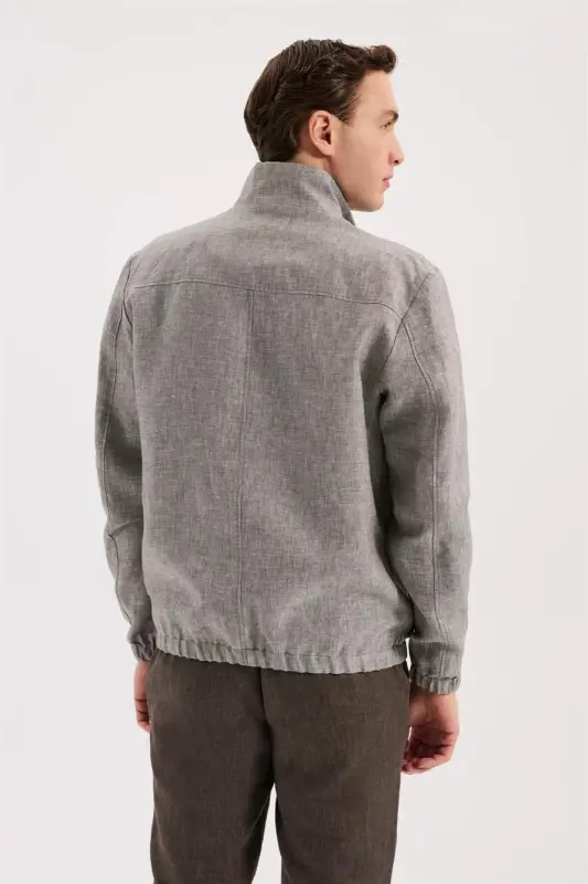 Bej Comfort Fit %100 Keten Mevsimlik Spor Mont - 4