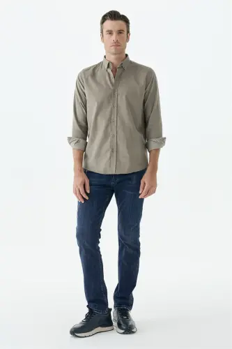 Bej Comfort Fit %100 Pamuk Kadife Gömlek - Jakamen (1)