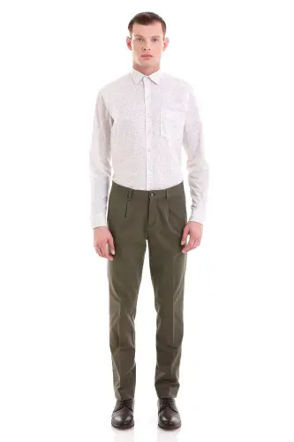 Bej Comfort Fit Baskılı 100% Pamuklu Slim Yaka Uzun Kollu Klasik Gömlek-Bej - 2