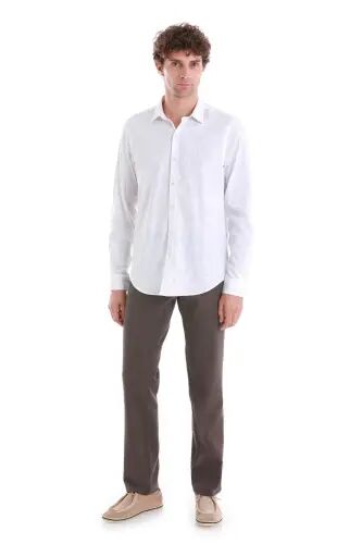 Bej Comfort Fit Baskılı Slim Yaka Uzun Kollu Spor Gömlek - Bej - Hatemoğlu (1)