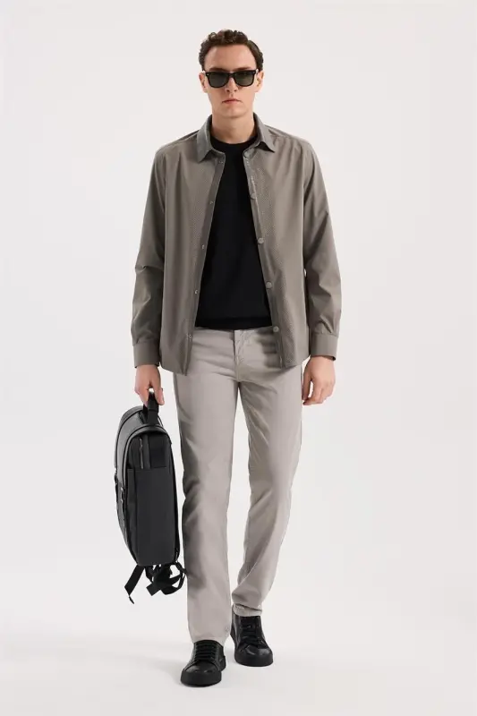 Bej Comfort Fit Bebe Yaka Hakiki Deri Detaylı Mevsimlik Spor Mont - 2