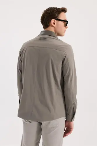 Bej Comfort Fit Bebe Yaka Hakiki Deri Detaylı Mevsimlik Spor Mont - 4