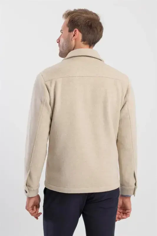 Bej Comfort Fit Bebe Yaka Yünlü Mont - 4