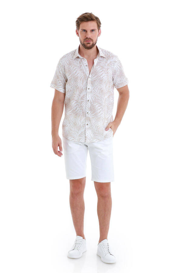 Bej Comfort Fit Bosma 100% Paxta Slim Yoqali Qisqa - 2