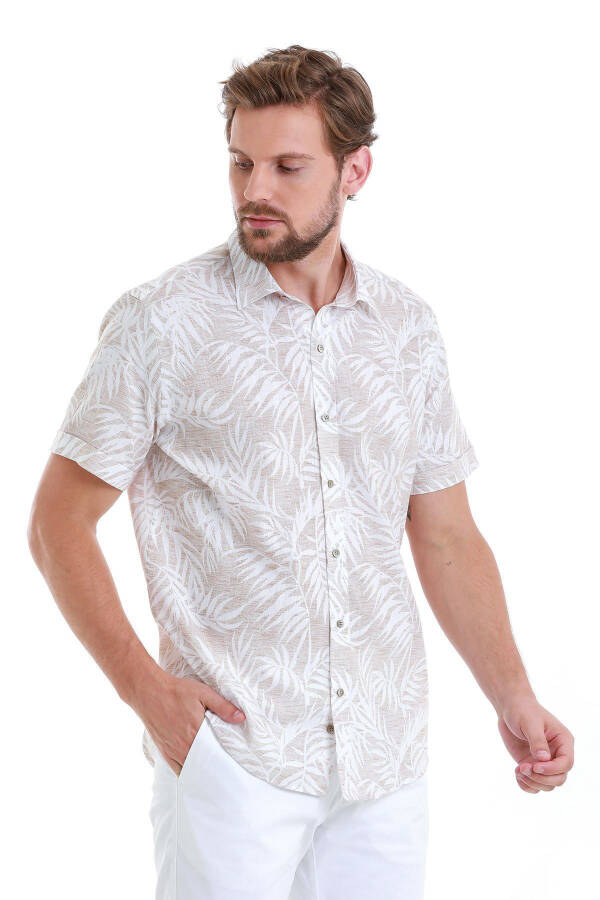 Bej Comfort Fit Bosma 100% Paxta Slim Yoqali Qisqa - 3