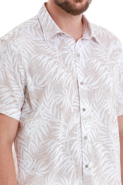 Bej Comfort Fit Bosma 100% Paxta Slim Yoqali Qisqa - 5