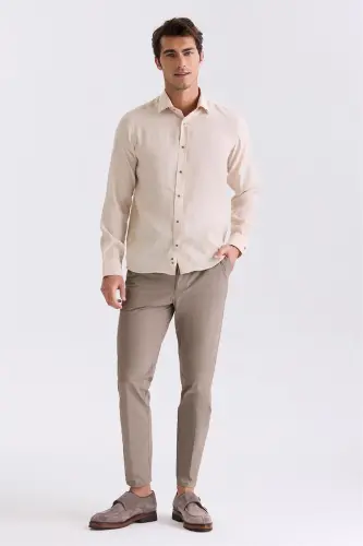 Bej Comfort Fit Düğmeli Yaka Gömlek - JAKAMEN (1)