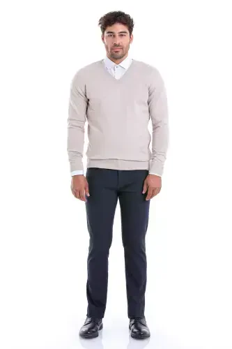 Bej Comfort Fit Düz V Yoqali Junli Jun Ko'ylak - 4