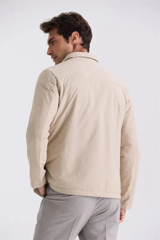 Bej Comfort Fit Gömlek Yaka Mevsimlik Mont - 4