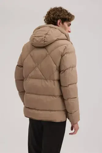 Bej Comfort Fit Kapüşonlu Shishirma Mont - 4