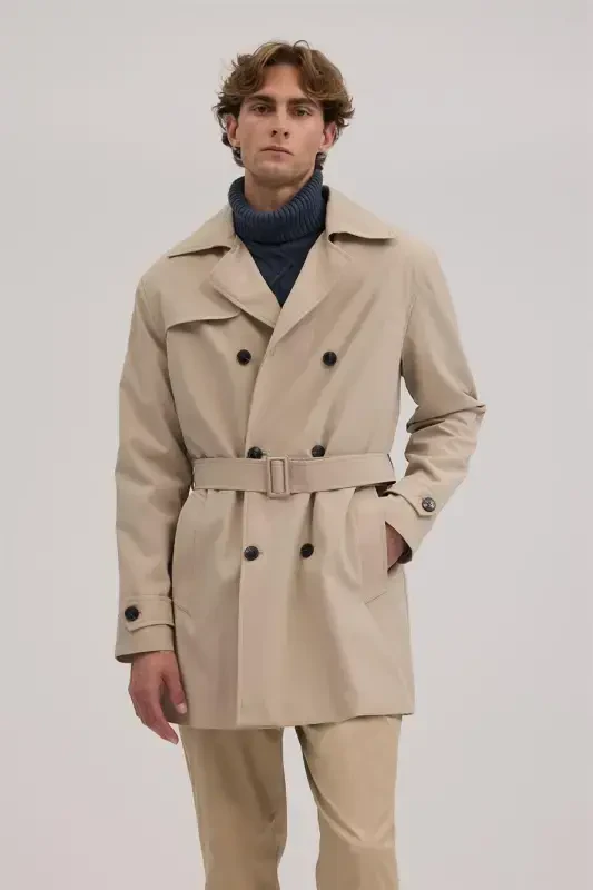 Bej Comfort Fit Kruvaze Kamarli Trenchcoat - 1