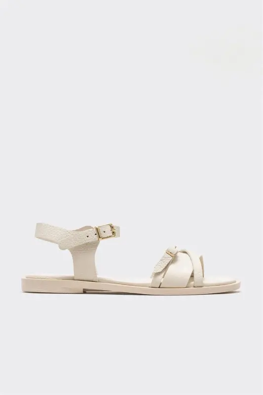Bej Deri Kadın Düz Sandalet - Bej - ELLE SHOES