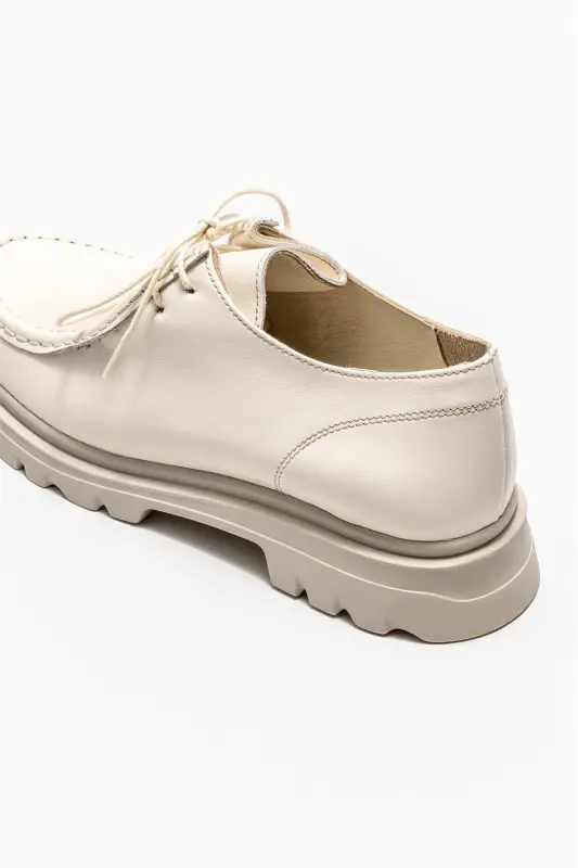 Bej Deri Kadın Günlük Ayakkabı-Bej - 4