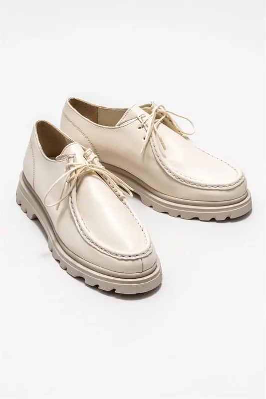 Bej Deri Kadın Günlük Ayakkabı-Bej - 2