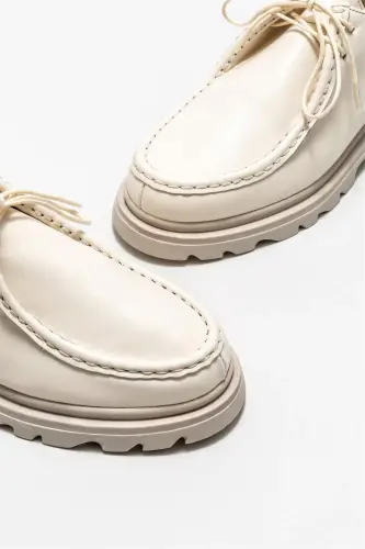 Bej Deri Kadın Günlük Ayakkabı-Bej - 3