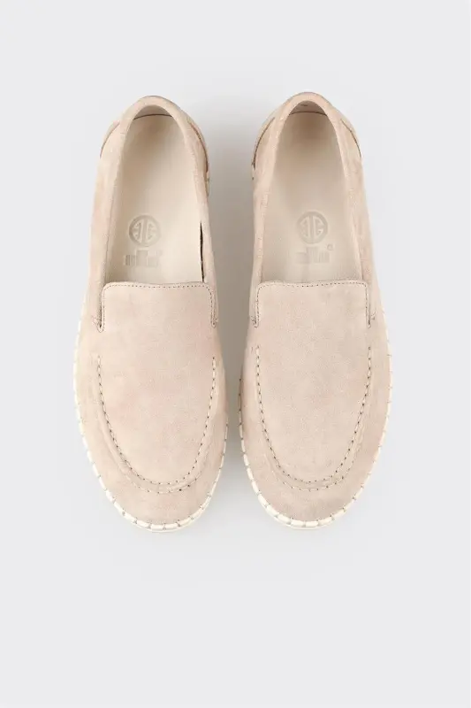 Bej Deri Kadın Spor Ayakkabı - Bej - 4