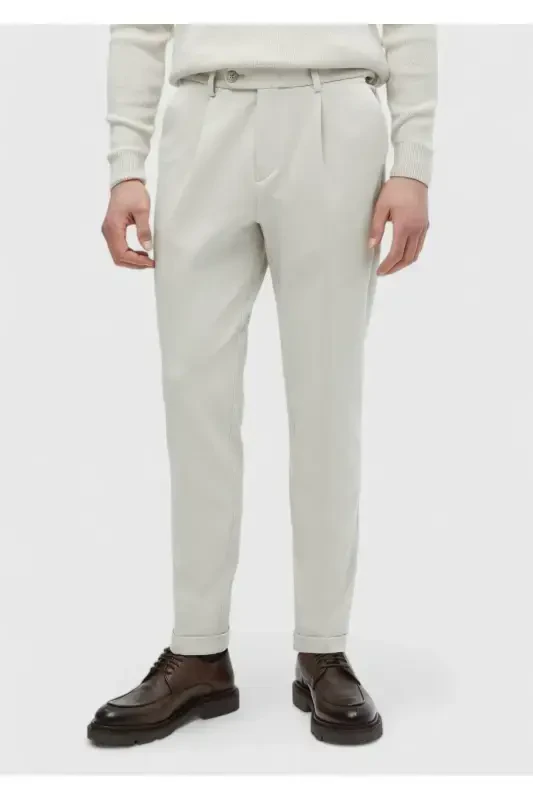 Bej Düz Örme Regular Fit Casual Pantolon - 2