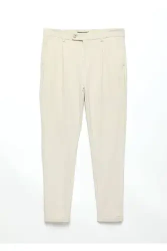 Bej Düz Örme Regular Fit Casual Pantolon - 5