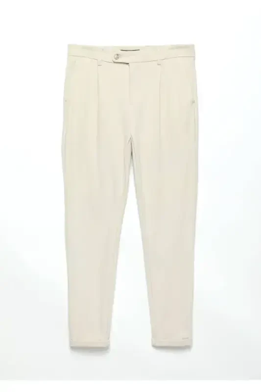 Bej Düz Örme Regular Fit Casual Pantolon - 5
