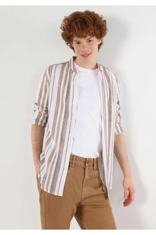 Bej Erkek Gömlek U.kol - LIGHT BROWN - 3