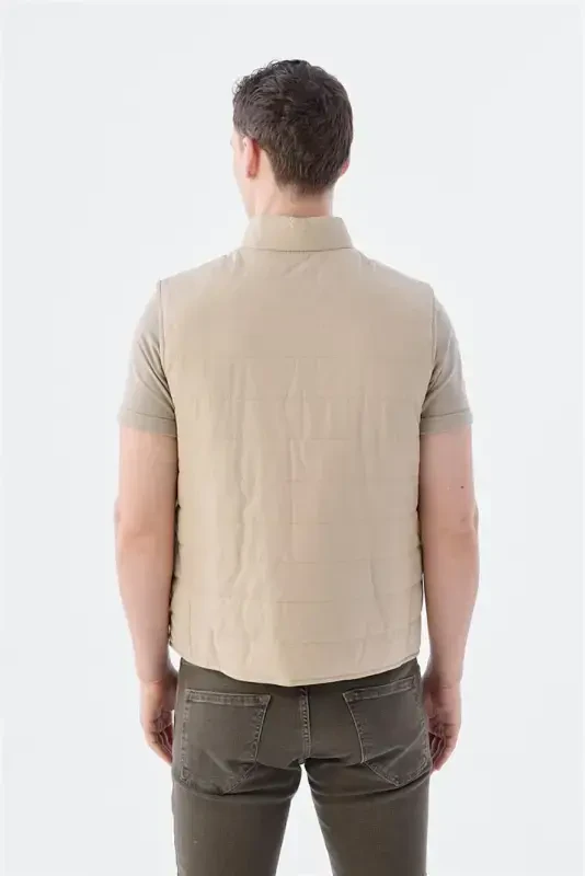 Bej hakam yoqali elyafli slim fit nimcha - 4