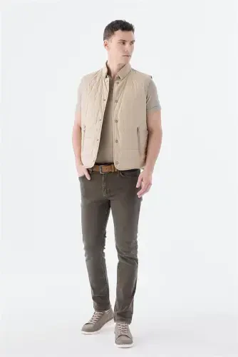 Bej Hakim Yaka Elyaflı Slim Fit Yelek - JAKAMEN (1)