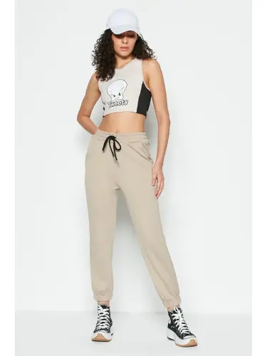 Bej Jogger Lastikli Spor Eşofman Altı 806 Taş-Bej 
