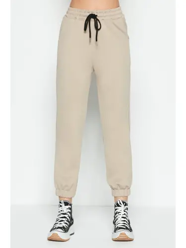 Bej Jogger Lastikli Spor Eşofman Altı 806 Taş-Bej - 3