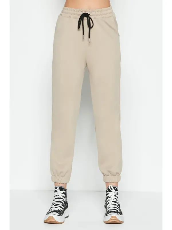 Bej Jogger Lastikli Spor Eşofman Altı 806 Taş-Bej - 3