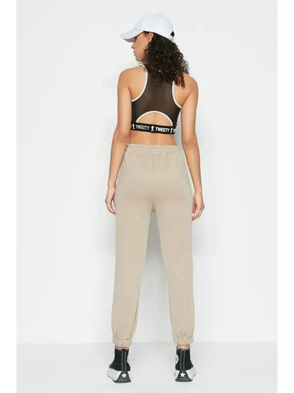 Bej Jogger Lastikli Spor Eşofman Altı 806 Taş-Bej - 4